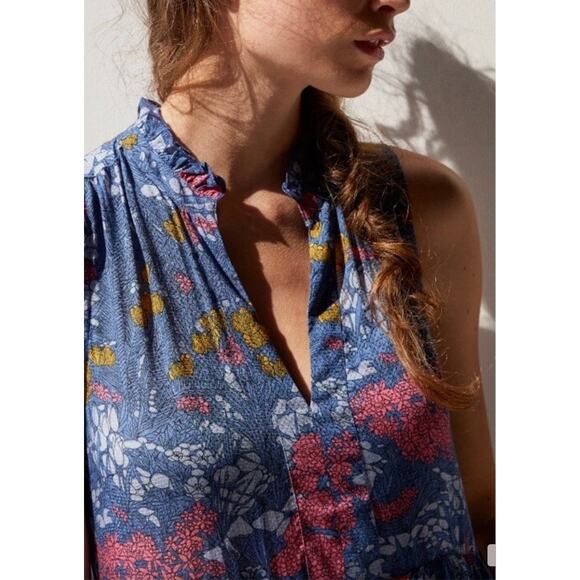 Anthropologie Maeve Marya Tiered Midi Modal Dress Blue Floral sz S Boho Prairie - Picture 2 of 11